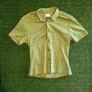 ASOS MENS CASUAL SHIRT SHORT SLEEVE GREEN DIAMOND BUTTON UP SLIM FIT SIZE MED